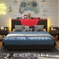 Bestier King Size Bed Frame with LED Adjustable Storage headboard, PU