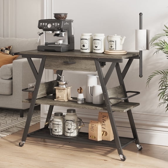 Bestier Kitchen Island Cart with Drawer Coffee Bar Station with Storage Grey