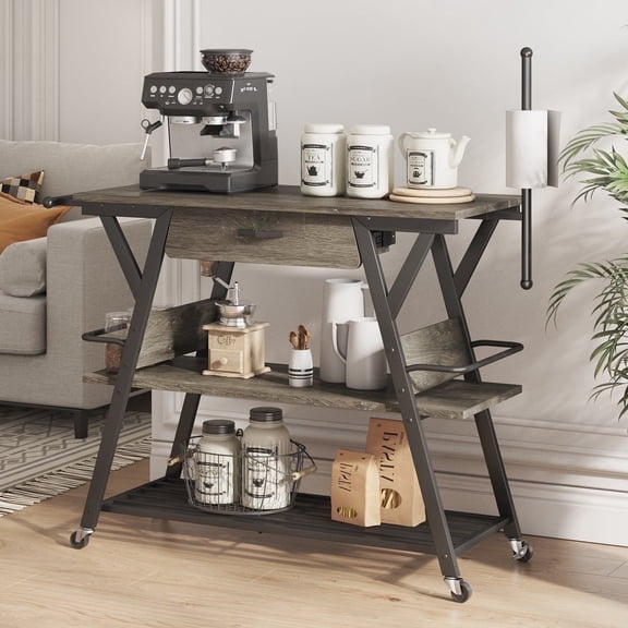 Bestier Kitchen Island Cart with Drawer Coffee Bar Station with Storage Grey