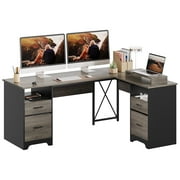 Bestier L Shaped Desk with 4 Drawers, 63" x 47" Executive Desk with Monitor Stand, File Drawers for Home Office, Gray