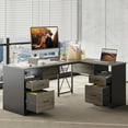 thumbnail image 1 of Bestier L Shaped Desk with 4 Drawers, 63" x 47" Executive Office Desk with Monitor Stand, Gray, 1 of 10
