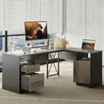 thumbnail image 1 of Bestier L Shaped Desk with Drawers 63" Office Computer Desk with Monitor Stand, Gray Wash, 1 of 10