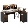 thumbnail image 1 of Bestier L Shaped Desk with Drawers 63" Executive Office Computer Desk with Monitor Stand, File Drawers for Home Office, Cherry, 1 of 10