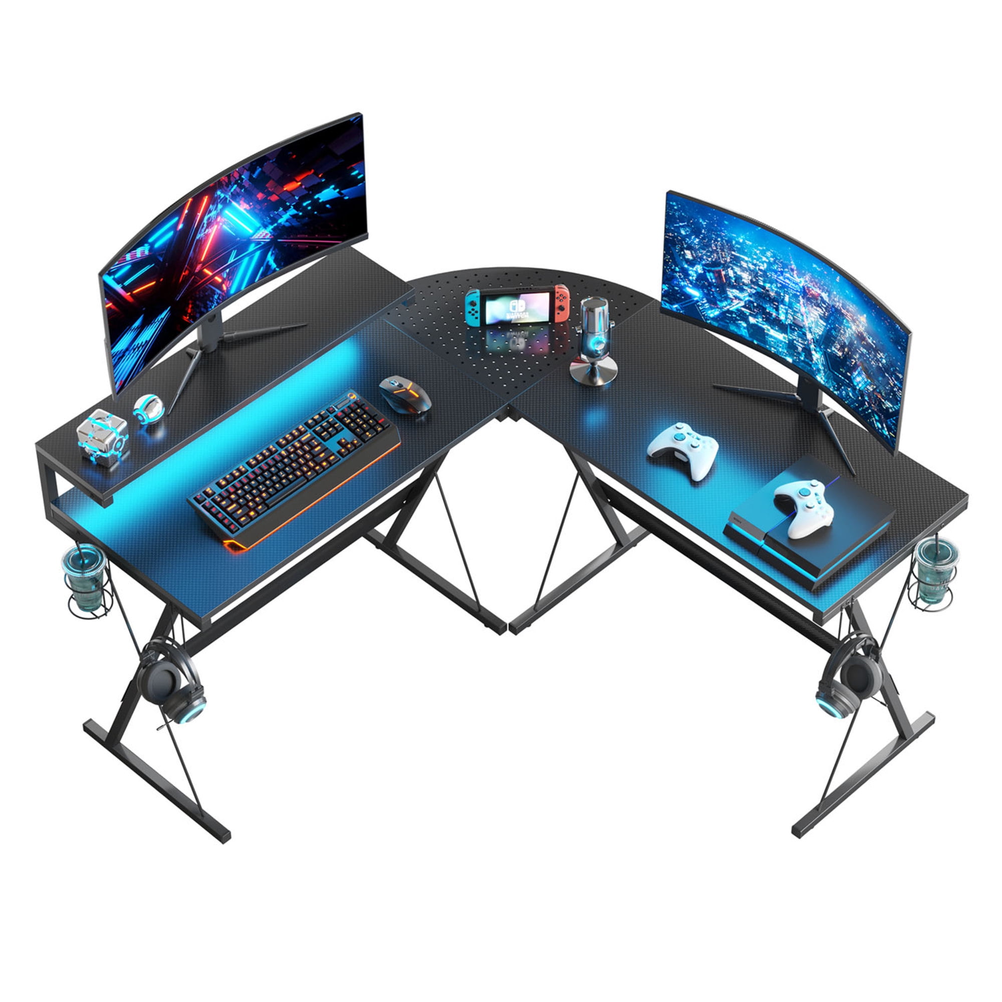 Bestier L-Shaped RGB Gaming Desk With Monitor Stand & Multi-Function ...