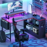 Bestier L-shaped Computer Desk with Storage Shelf LED Gaming Desk with Monitor Stand Corner Desk, Carbon Fiber