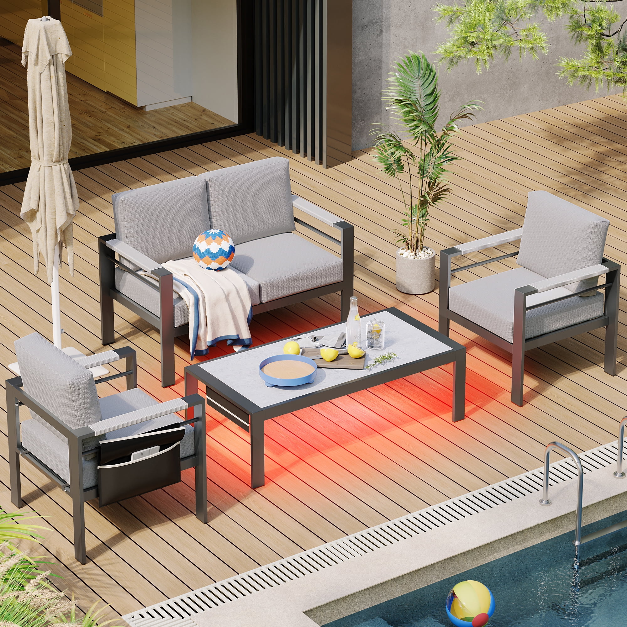 Bestier 4-Piece Modern LED Aluminum Outdoor Furniture Set for Patio ...