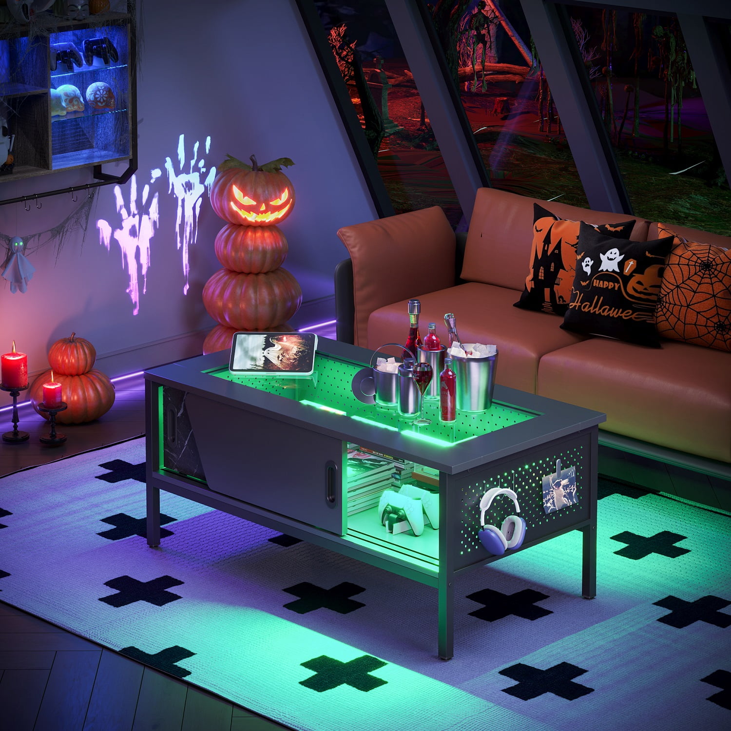 Bestier LED Coffee Table with Glass Top for Living Room, Center Tea