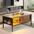 thumbnail image 1 of Bestier LED Coffee Table with Glass Top for Living Room, Center Tea Table with Storage in Rustic, 1 of 9