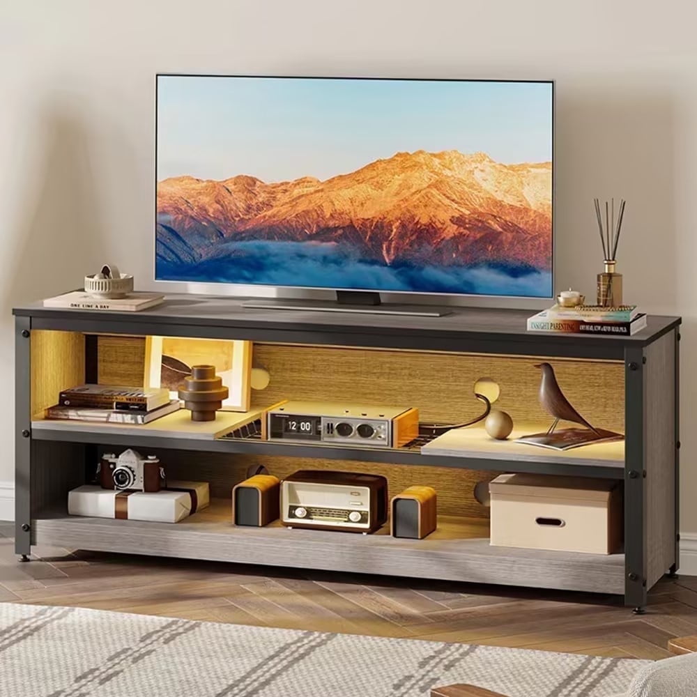 Bestier LED TV Stand for 50 55 60 Inch TV, Modern Entertainment Center Media Console with Adjustable Shelf for Living Room Bedroom, Gray