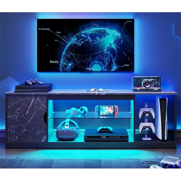 Bestier LED TV Stand for 60/65 inch TV Gaming Entertainment Center for PS5, Black Marble