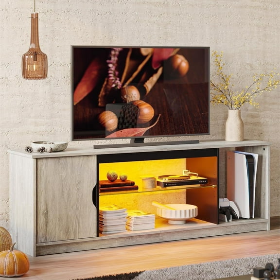 Bestier LED TV Stand for PS5 Gaming Entertainment Center for 60/65 inch TV, Grey