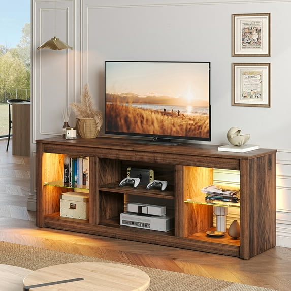 Bestier LED TV Stand for TVs up to 70", Entertainment Center with Storage Shelves, Walnut