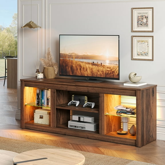 Bestier LED TV Stand for TVs up to 70", Entertainment Center with Storage Shelves, Walnut