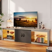 Bestier TV Stand for TVs up to 75" with Storage Cabinet, Gmaing Entertainment Center Media Console with LED Lights for Living Room, Wash Grey