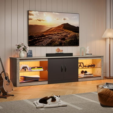 Bestier LED TV Stand for TVs up to 75" Entertainment Center for Living Room Wash Grey