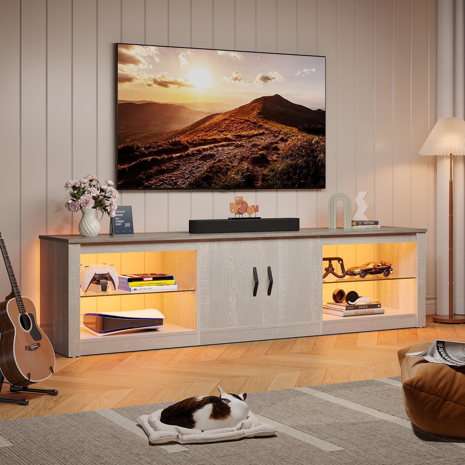 "Bestier LED TV Stand for 75"" TVs, Entertainment Center with RGB