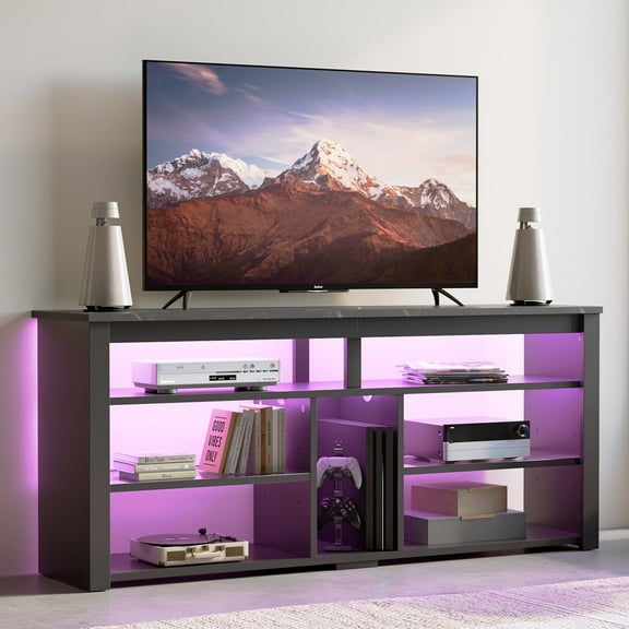 Bestier Tall TV Stand for 65" TVs,Entertainment Center with PS5 Storage,LED TV Stands for Living Room,TV console with Adjustable Storage Shelf,Black Marble TV Stand