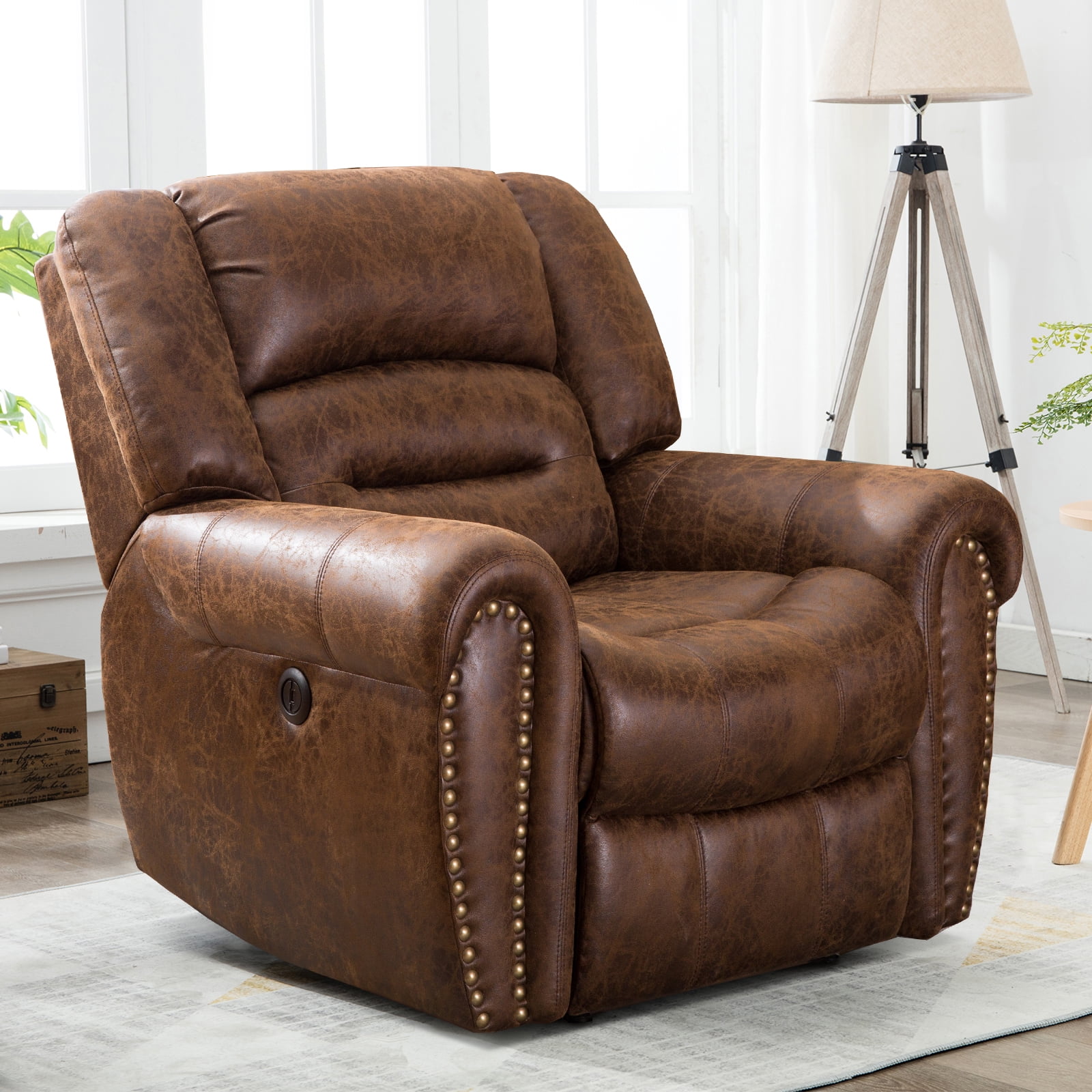 Bestier Leather Recliner Chair, Classic and Traditional Manual Recliner Chair with Comfortable Arms and Back Single Sofa for Living Room,Brown
