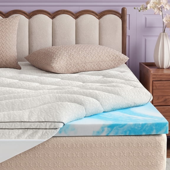 3“ King Size Dual Layer Mattress Topper, 2 Inch Cooling Gel Memory Foam + Tencel Lyocell Quilted Pillow Top Bed Pad with Elastic Deep Pocket Cover , Medium Firm for Pressure Relief, White