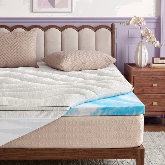 Bestier Queen Size Dual Layer 3 inch Memory Foam Mattress Topper, 2 inch Gel Memory Foam and 1 inch Tencel Lyocell Down Alternative Quilted Pillow Top Mattress Pad Cover for Back Pain, White
