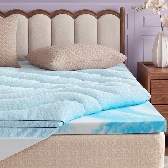Bestier King 3 Inch Dual Layered Mattress Topper with 2 Inch Cooling Gel Memory Foam & 1 Inch Tencel Lyocell Pillow Top Cover, Pressure Relieving Breathable Bed Topper for Back Pain Support, Blue