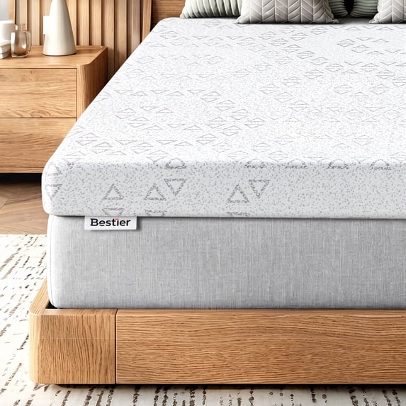 3 Inch Queen Bamboo Charcoal Mattress Topper | Bestier Firm Cooling Gel Memory Foam Bed Pad for Pain Relief, CertiPUR-US Certified, Removable Cover