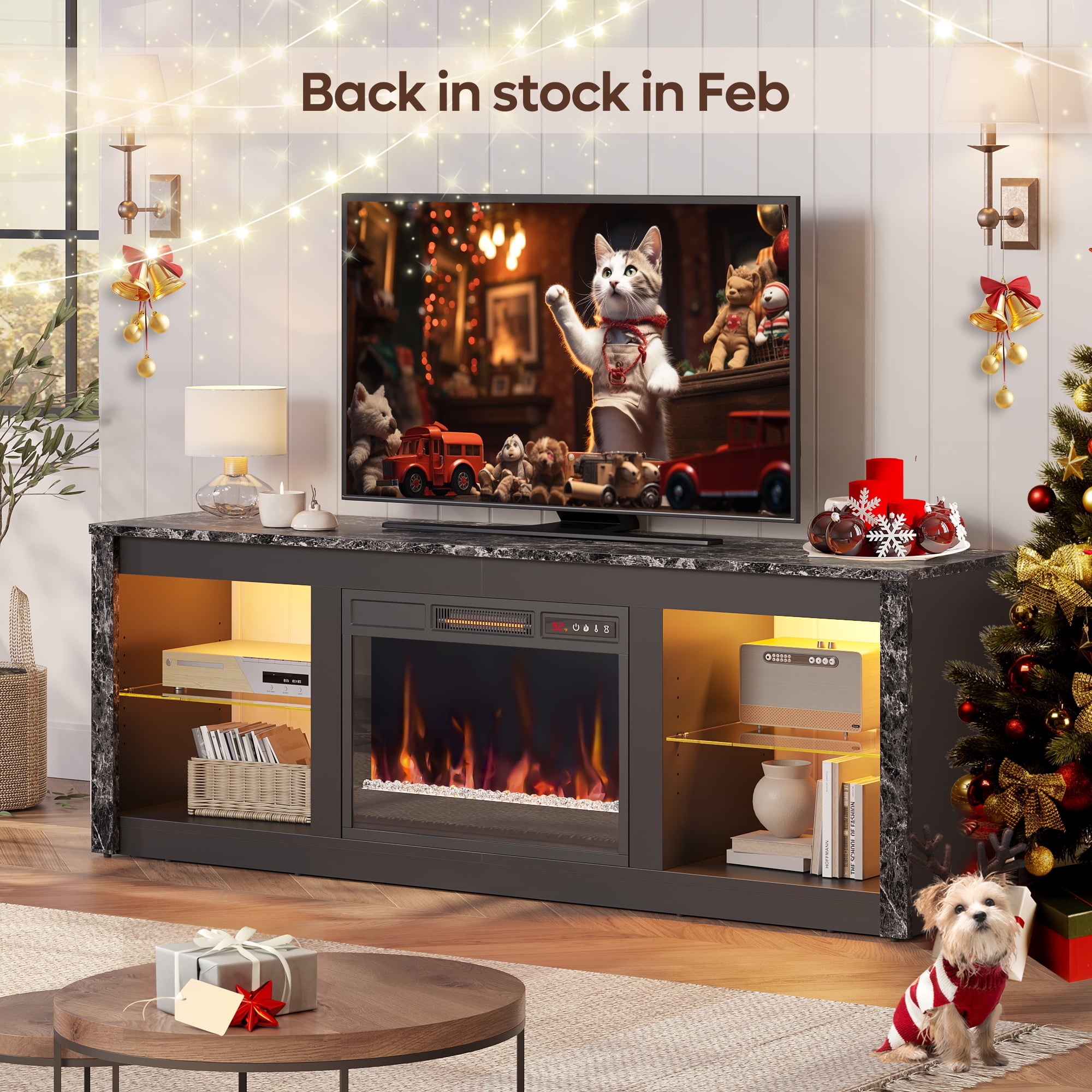 Bestier Modern Electric 7 Color LED Fireplace TV Stand for TVs up