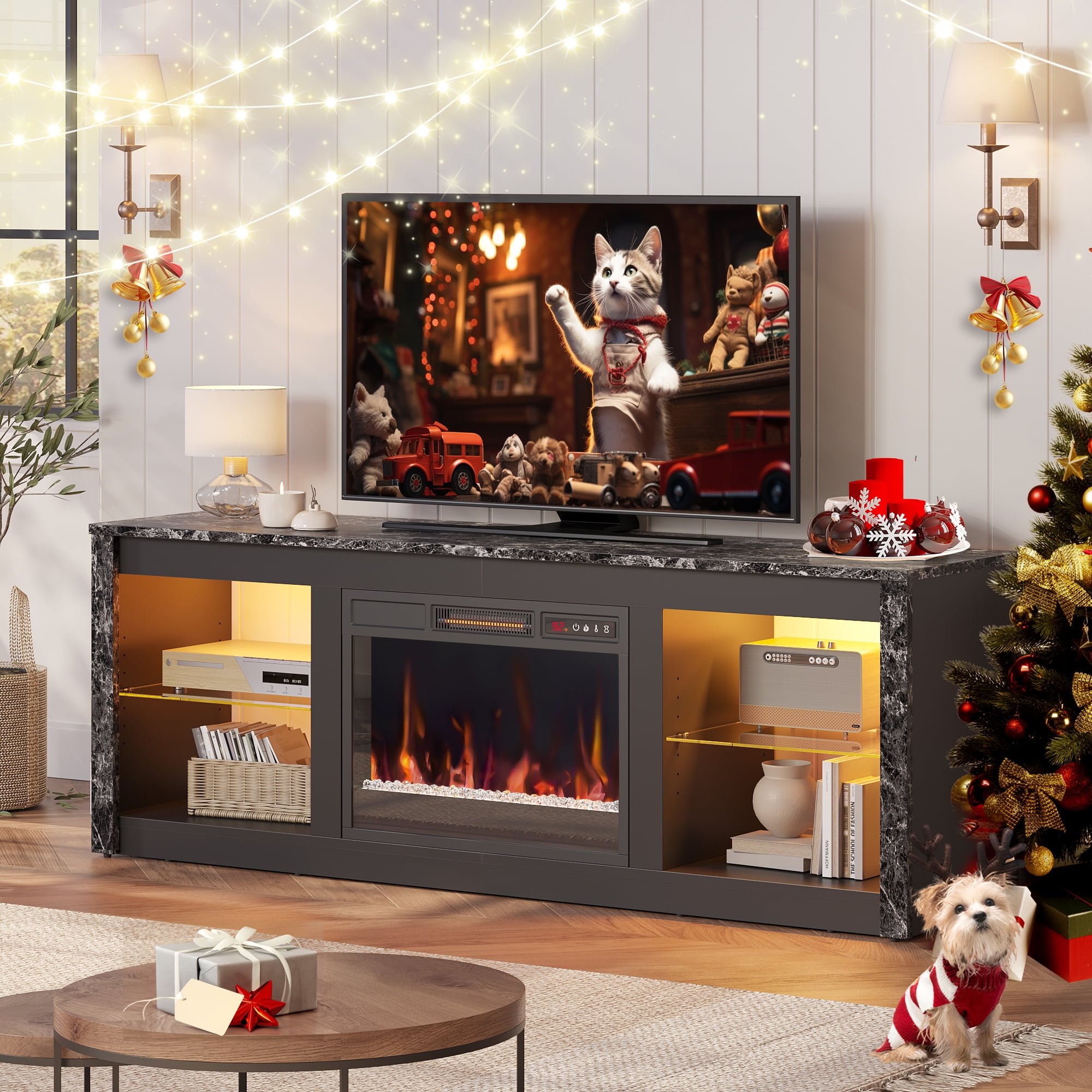 Bestier Modern Electric 7 Color LED Fireplace TV Stand for TVs up to 70″