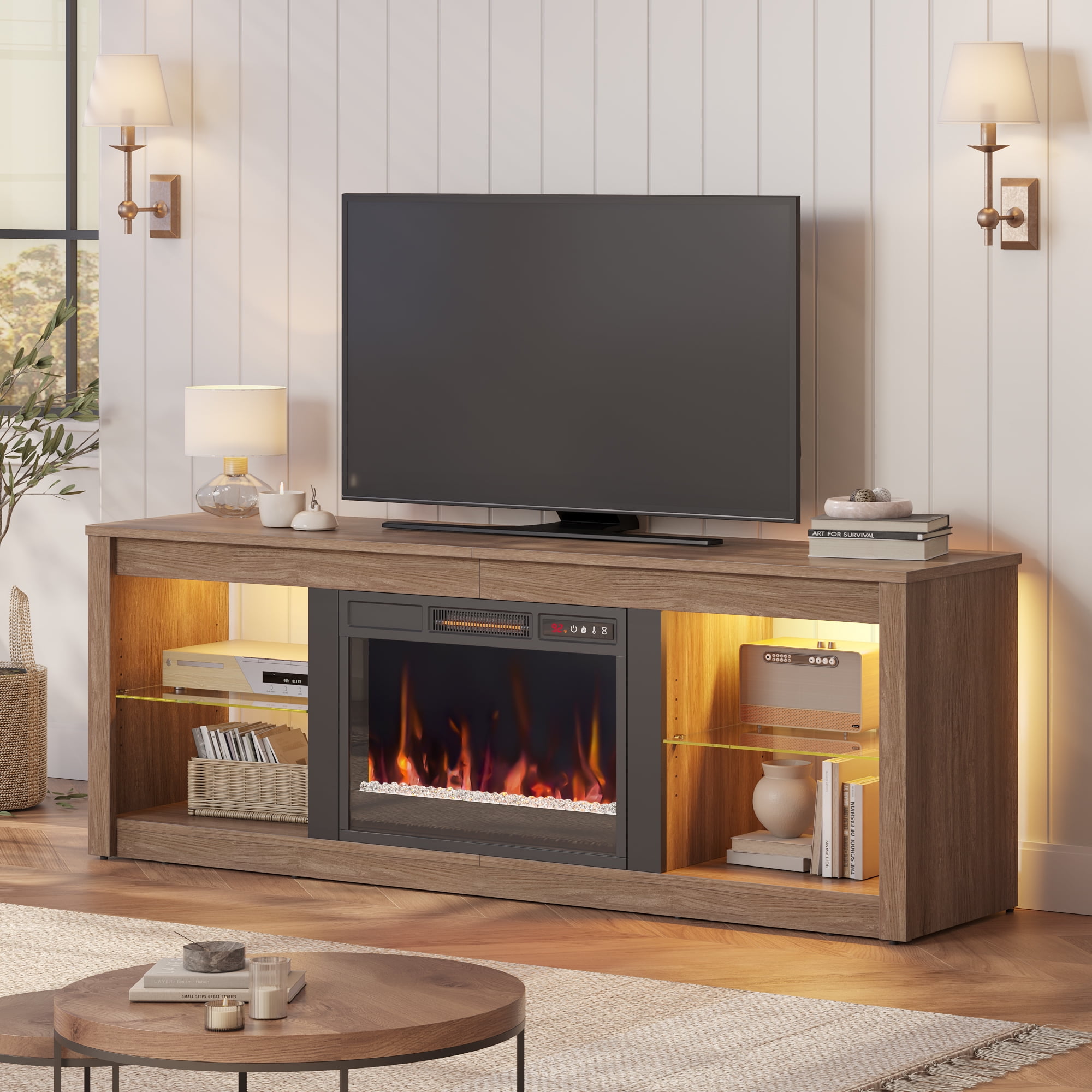 Bestier Modern Electric Color LED Fireplace TV Stand for TVs up to 70