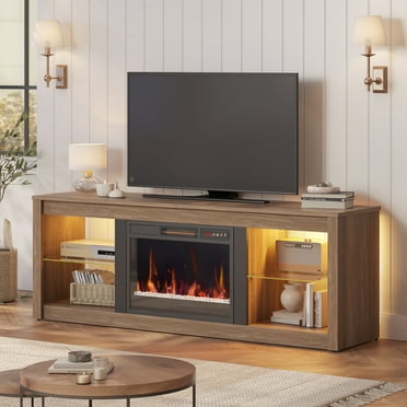 Bestier Modern Electric 7 Color LED Fireplace TV Stand for TVs up to 70", Pine