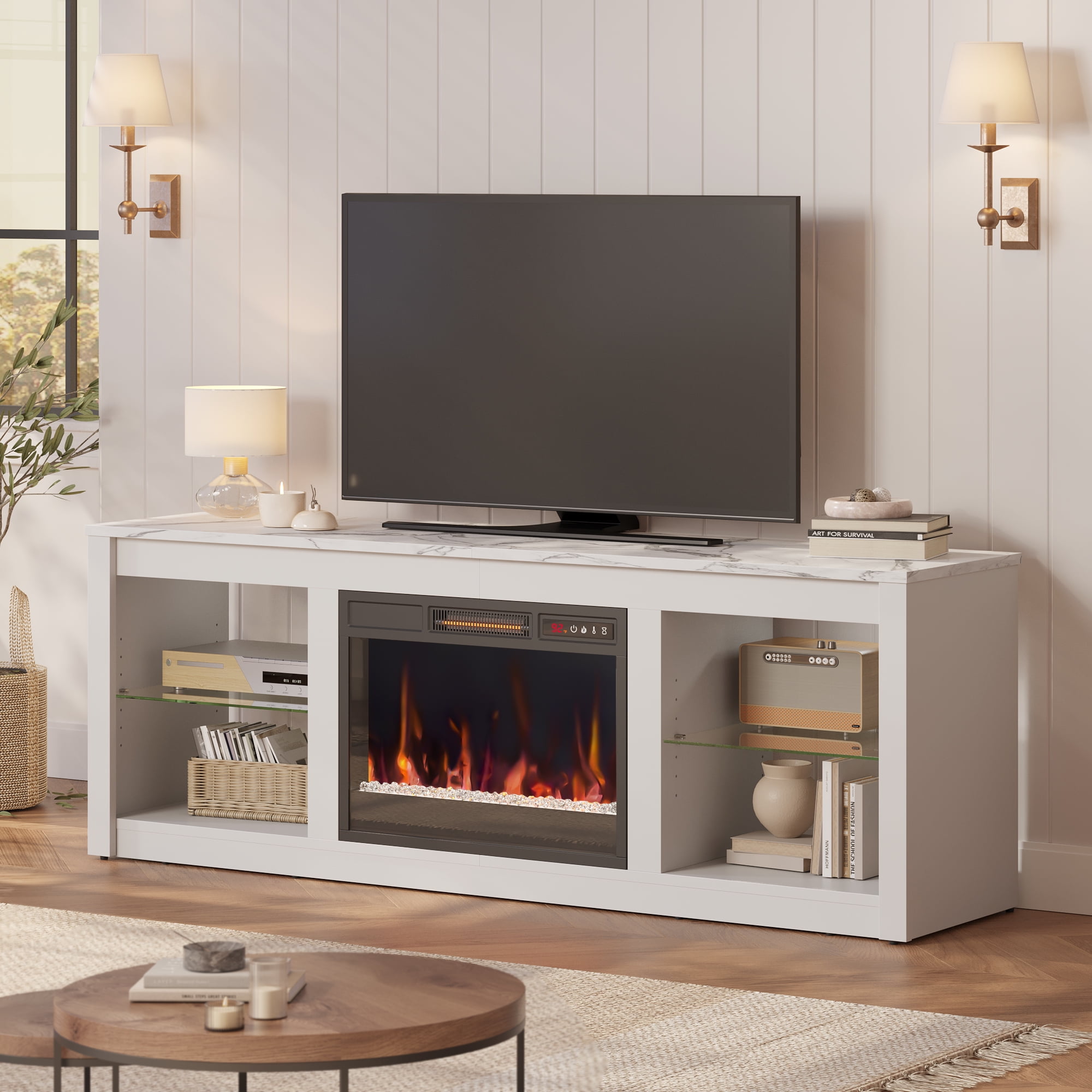 Bestier Modern Electric 7 Color LED Fireplace TV Stand for TVs up to 70