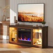 Bestier Modern Electric Fireplace TV Stand for TVs up to 55", with LED and Glass Shelves, Walnut