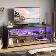Bestier Modern LED TV Stand for 30-60" TVs, Media Console with Storage Shelves, Rustic Brown