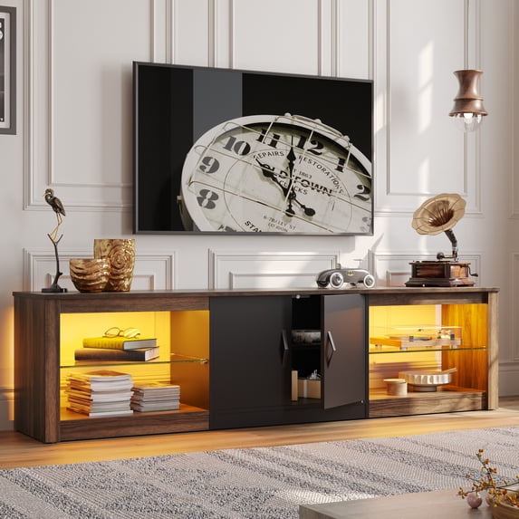 Bestier Modern LED TV Stand for TVs up to 80", Entertainment Center for Living Room, Walnut