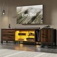 thumbnail image 1 of Bestier Modern LED TV Stand for TVs up to 90" with Temper Glass Shelf, Drawers and Cabinet, Walnut, 1 of 8