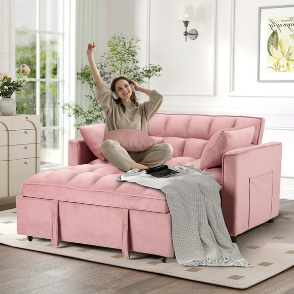 Bestier Multi-functional Sofa Bed with Cup Holder and USB Port, Pink