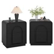 Bestier Black Nightstands Set of 2 with Charging Station,Modern Bedside Table End Table with 2 Drawer for Bedroom Living Room Dorm Office