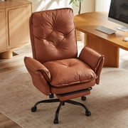 Bestier Big and Tall Executive Office Chair with Footrest and Flip-Up Arms, Ergonomic Reclining High Back Criss Cross Chair with Side Pockets, Height Adjustable, Brown