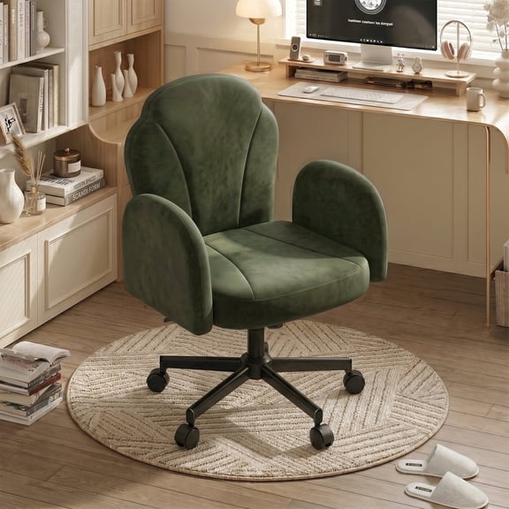 Bestier Ergonomic Office Chair,Criss Cross Swivel Computer Desk Chair with Flip Up Arms,Vanity Chair,Green Velvet