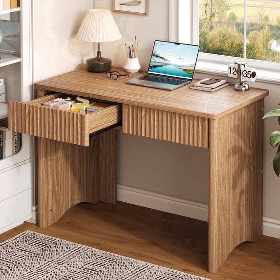 Bestier Computer Desk with 2 Storage Drawers,Home Office Writing Study Desk PC Table for Small Space,Brown Oak