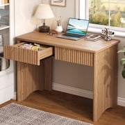Bestier Computer Desk with 2 Storage Drawers,Home Office Writing Study Desk PC Table for Small Space,Brown Oak