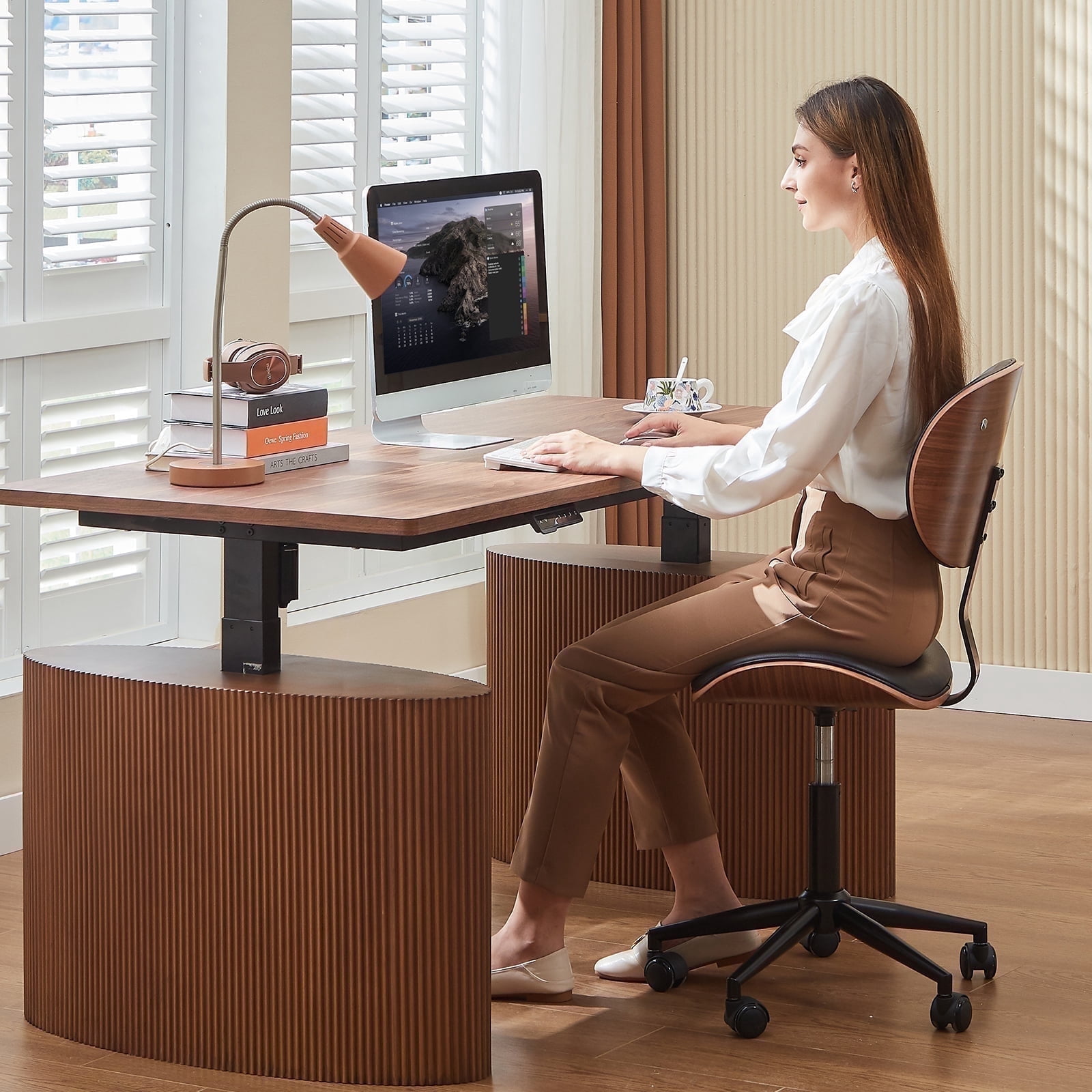 Bestier Bentwood Ergonomic Armless Office Desk Chair with Wheels, Comfy Computer Chair with Lumbar Support, PU Leather Mid Back Adjustable Height 360° Rolling Swivel Task Chair No Arm for Home, Black