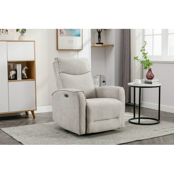 Bestier Power Rocker Recliner Chair with High Backrest and USB Port, Electric Swivel Nursery Glider Rocking Chair for Living Room, Bedroom, Off-white