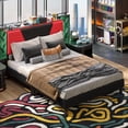 thumbnail image 1 of Bestier Queen Size Bed Frame with LED Adjustable Storage headboard, PU Leather Upholstered Platform Bed, Black & Red, 1 of 8