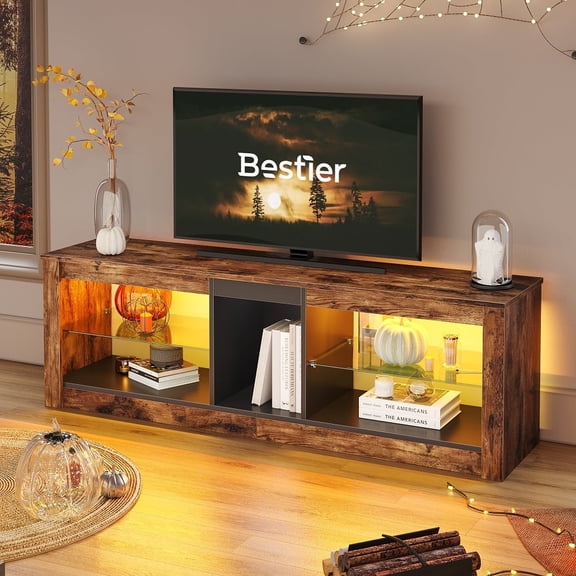 Bestier LED TV Stand for 65 inch TVs, Entertainment Center with Storage,TV Console Table for Living Room with Adjustable Shelves,Rustic