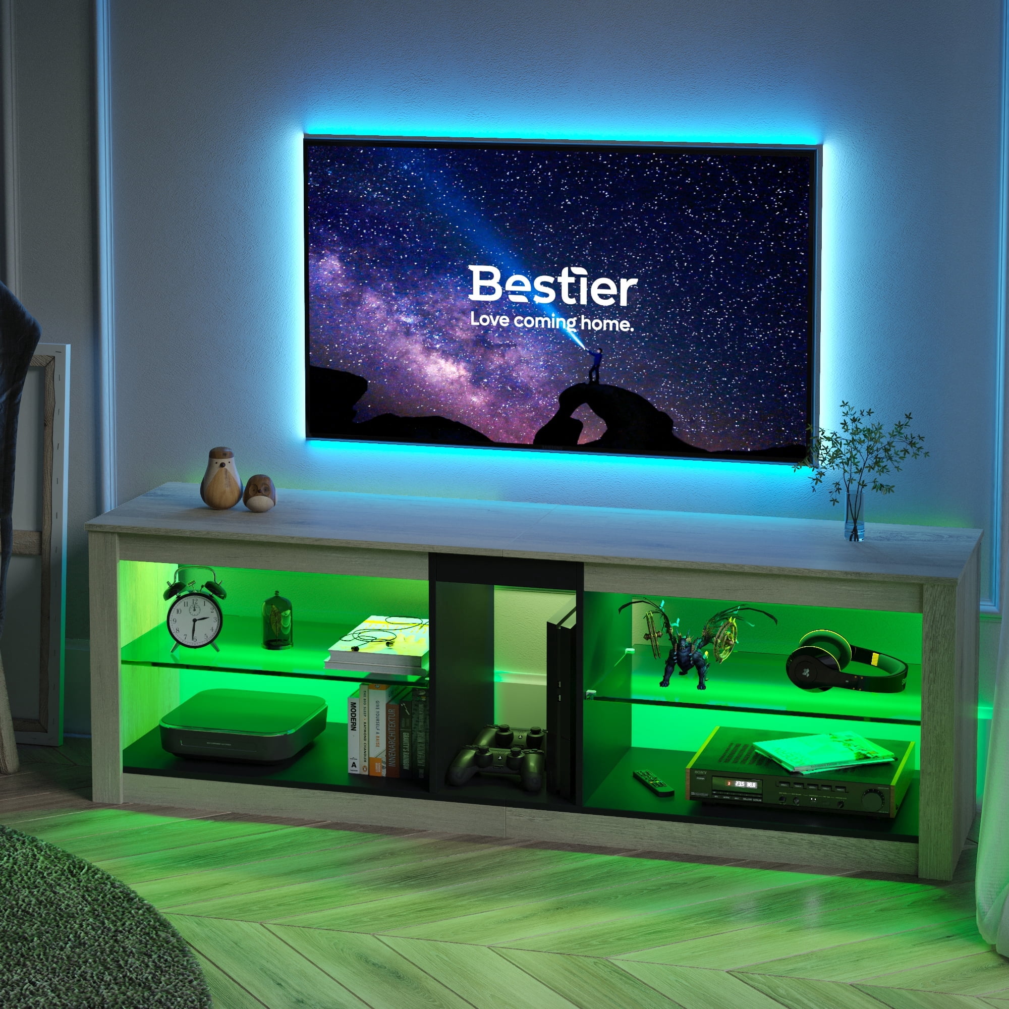 Bestier LED TV Stand for 65 Inch TVs, Entertainment Center with Storage ...