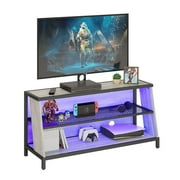 Bestier RGB TV Stand for TVs up to 65" with LED Lights & Wall Mount, White Wash Finish