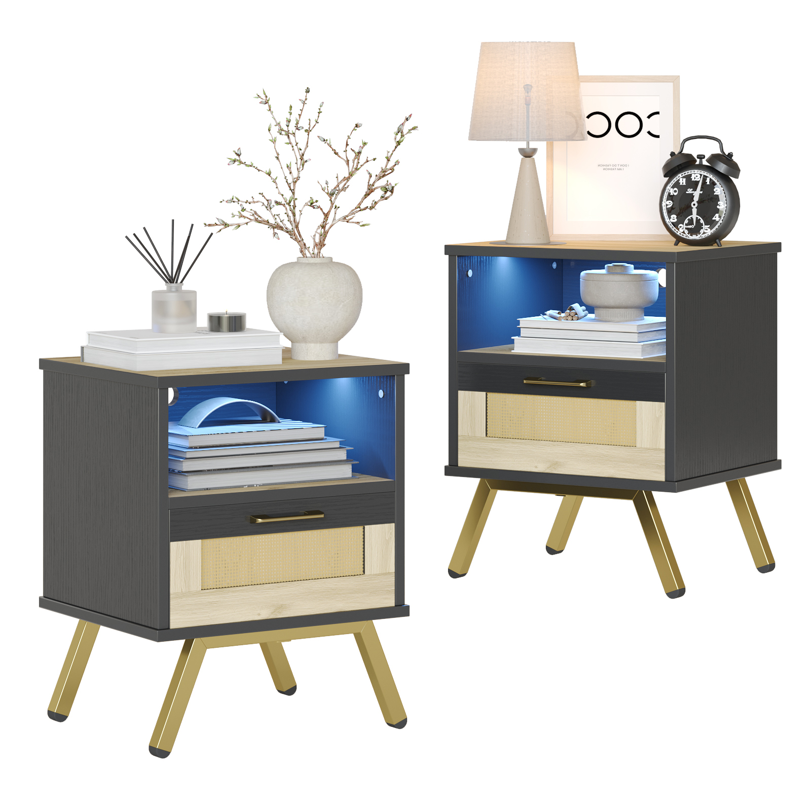 Chic Home Olivia Nightstand Side Table 2 Piece Set with PU Leather Top ...