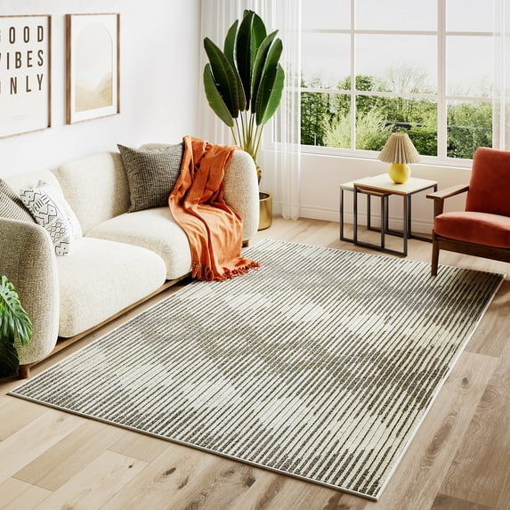 Bestier Rectangle Geometric Machine Braided Polypropylene Area Rug in Beige, 2" x 3"