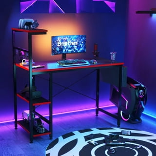 79 Gaming Desk, Computer Desk with 2 Fabric Drawers & LED Light, L Shaped  Gaming Desk with Storage Shelf for Home Office, Carbon Fiber w/Free Mouse  Pad - Black Red 